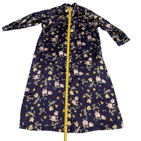 Christian Dior Vintage Silk Satin Flower Nightgown Pajamas Kimono Robe Blue - Picture 6 of 9